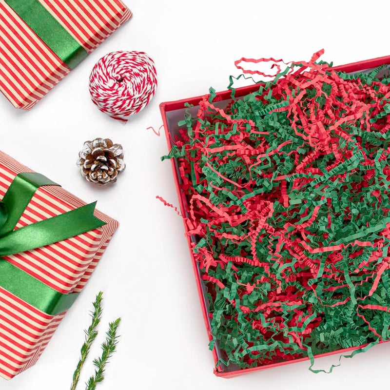 Jocomoni 1LB Christmas Crinkle Cut Paper Shred Filler, Red Green Crinkle Cut Paper Xmas Shredded Filler Raffia Paper for Gift Wrapping Craft DIY Packaging Filling Party Supply - Image 4